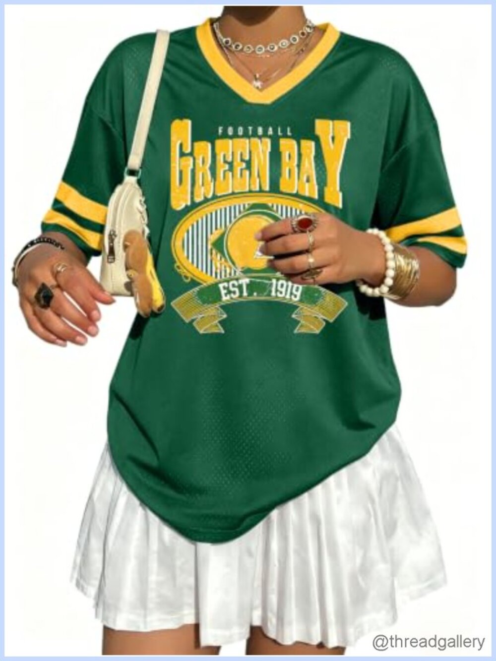 Women Oversized Football Jersey V Neck Short Sleeve Mesh Tee